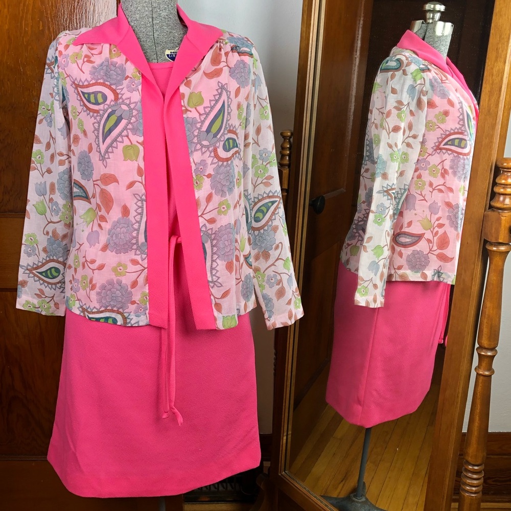 Vintage 1970s Paisley Print Jacket A Line Dress Set